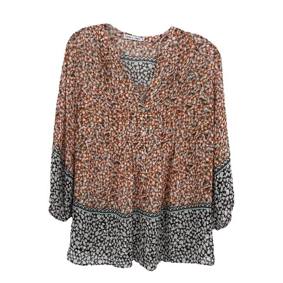 Figueroa & Flower Floral Print‎ Pintuck Button Down Boho Career Workwear Blouse - Picture 1 of 7